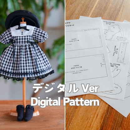 1/6尺寸 TinyFox / BabyKUMAKO【格纹连衣裙套装（电子版纸样）】【Gingham Check Dress Set Digital Pattern】